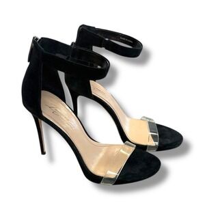 Vince Camuto Imagine Black‎ Velvet Stilettos Ankle Strap Zipper Back - Size 6